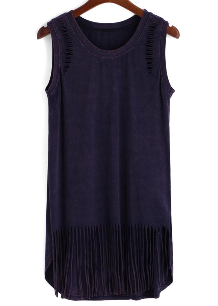 Romwe With Tassel Dip Hem Hollow Tank Top