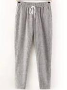 Romwe Vertical Striped Pant With Draw Cord Waist