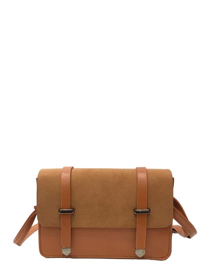 Romwe Two Tone Contrast Suede Flap Crossbody Bag