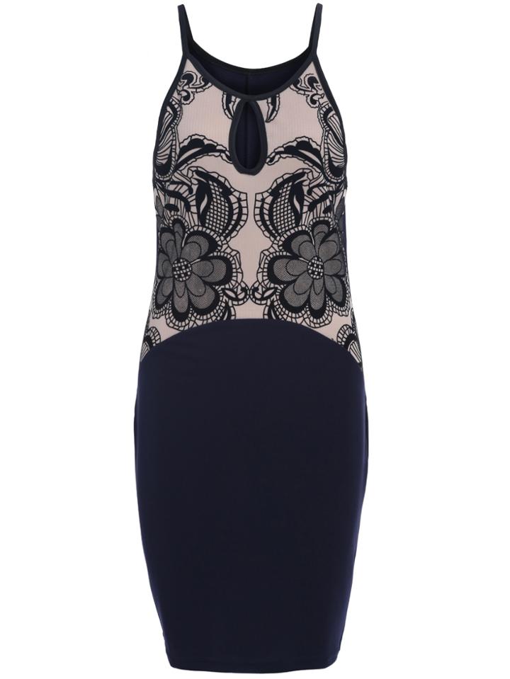 Romwe Spaghetti Strap Keyhole Flower Print Bodycon Dress