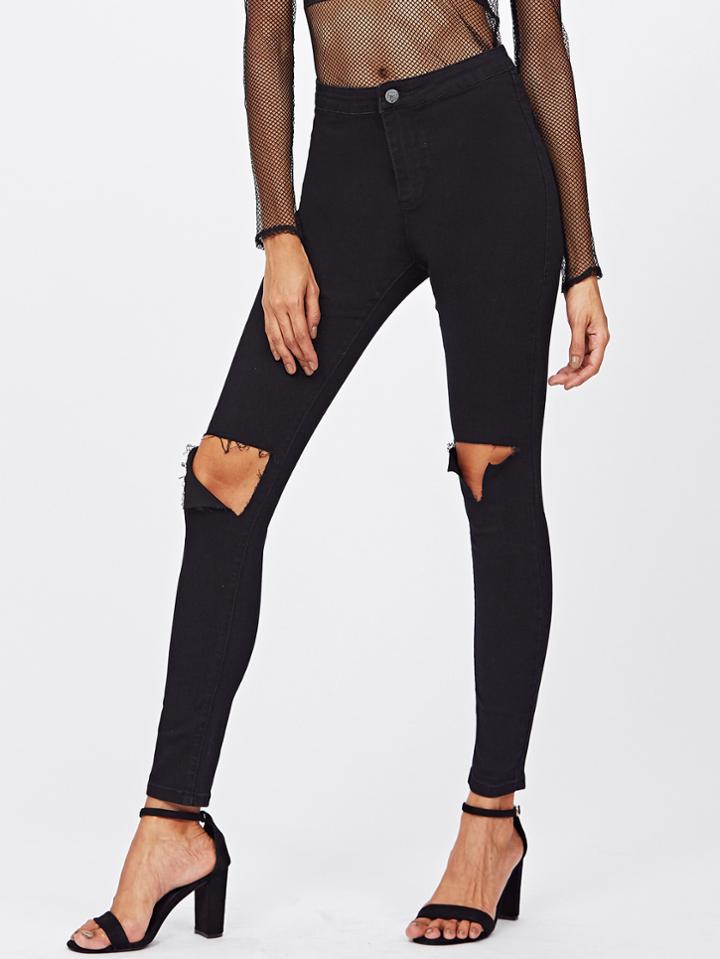 Romwe Ripped Knee Skinny Ankle Jeans