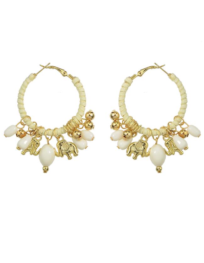 Romwe White Hanging Beads Women Large Hoop Earrings