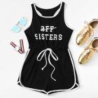 Romwe Slogan Print Drawstring Waist Romper