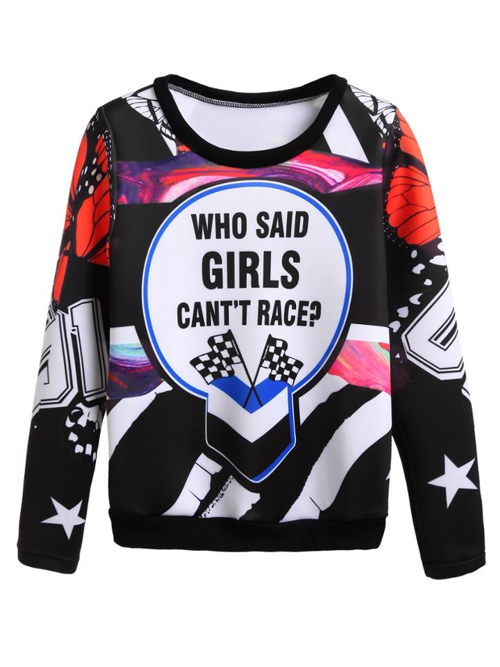 Romwe Multicolor Printed Long Sleeve Sweatshirt