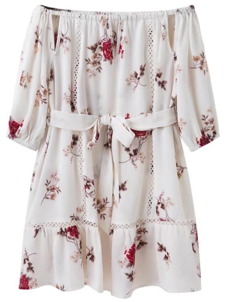 Romwe Bardot Cut Out Detail Dress With Self Tie
