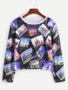 Romwe Multicolor Building Print Crop T-shirt