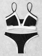 Romwe Contrast Trim Bikini Set