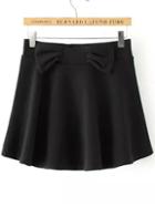 Romwe Bow Pleated Black Skirt Shorts