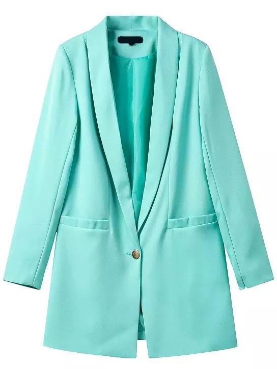 Romwe Notch Lapel Single Button Slim Green Blazer