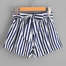 Romwe Plus Striped Belted Shorts