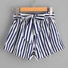 Romwe Plus Striped Belted Shorts