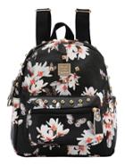 Romwe Faux Leather Studded Flower Print Backpack
