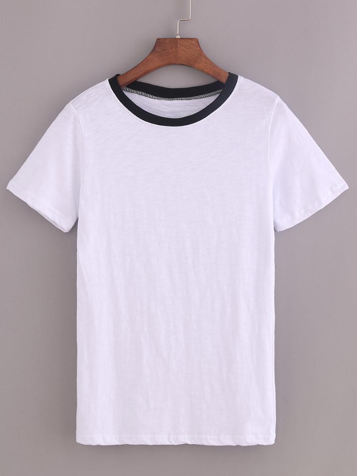 Romwe Contrast Neck Short Sleeve T-shirt