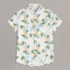 Romwe Guys Pineapple Print Curved Hem Shirt