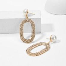 Romwe Faux Pearl Detail Oval Drop Earrings