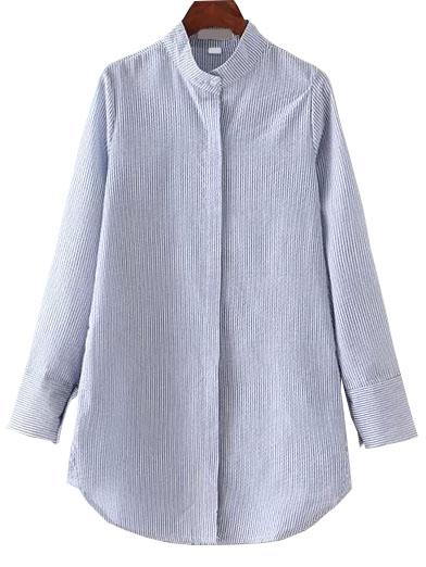 Romwe Vertical Striped Stand Collar Blouse