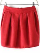 Romwe Women Zipper Flounce Red Skirt