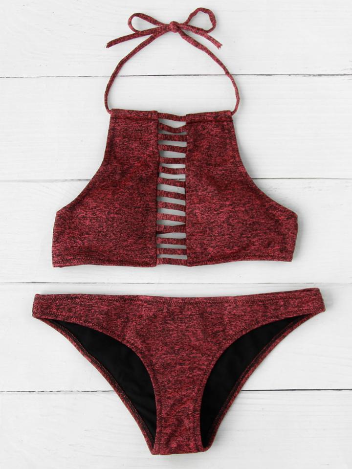 Romwe Ladder Cutout Space Dye Bikini Set