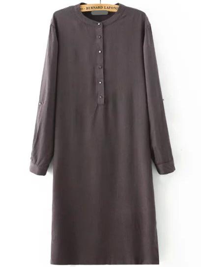 Romwe Jacquard Split Shirt Dress