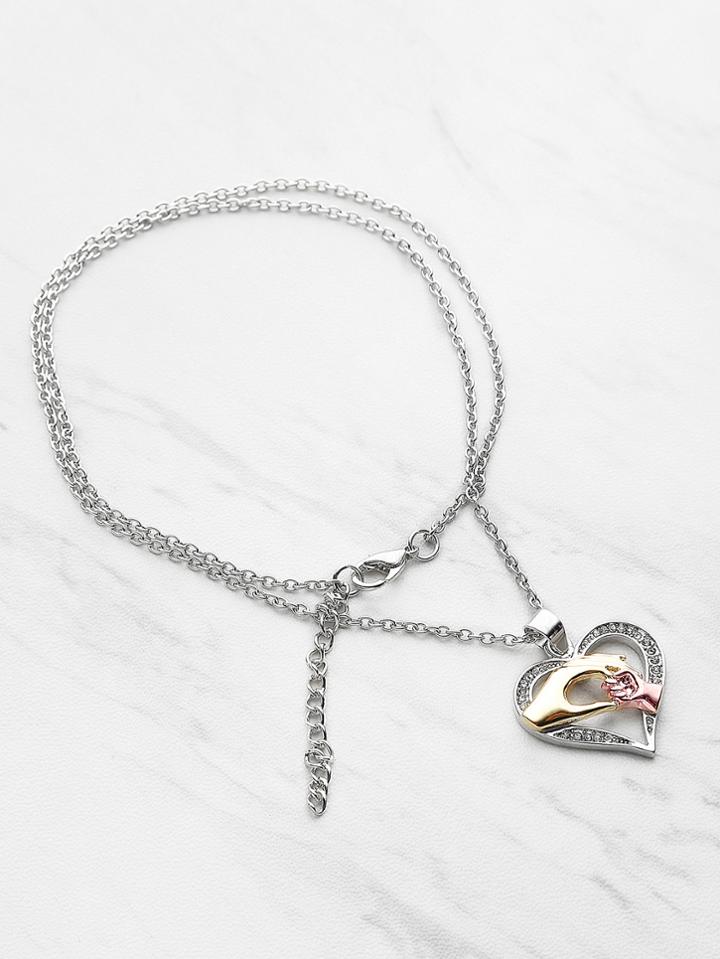 Romwe Big Hand Hold Little Hand Design Heart Necklace