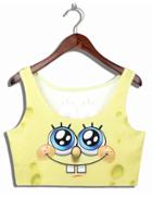 Romwe Yellow Spongebob Print Crop Vest