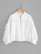Romwe Shirred Ruffle Trim Jacket