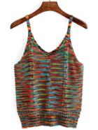 Romwe V Neck Dip Hem Printed Multicolor Cami Top