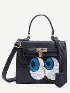 Romwe Black Locked Strap Front Sequin Eye Satchel Bag