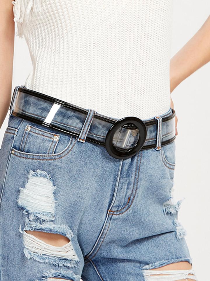 Romwe Contrast Piping Clear Buckle Belt