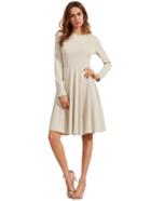 Romwe Grey Pleated Long Sleeve A-line Dress