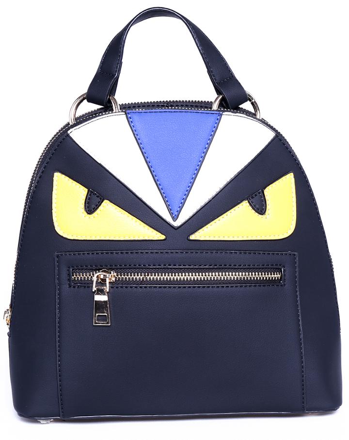 Romwe Black Zipper Contrast Patten Pu Backpack