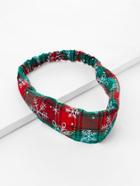 Romwe Christmas Snowflake Print Plaid Headband