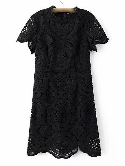 Romwe Black Band Collor Lace Zipper Dress