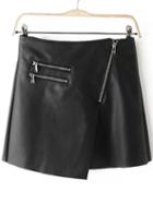 Romwe Asymmetrical Zipper Pu Black Skirt
