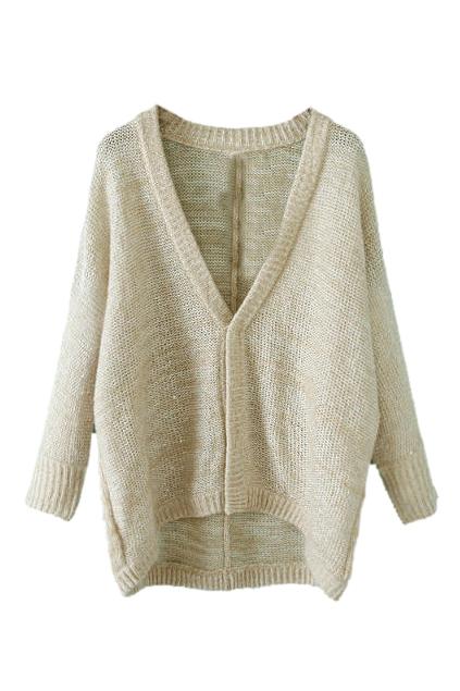Romwe Asymmetric Sequined Cream Cardigan