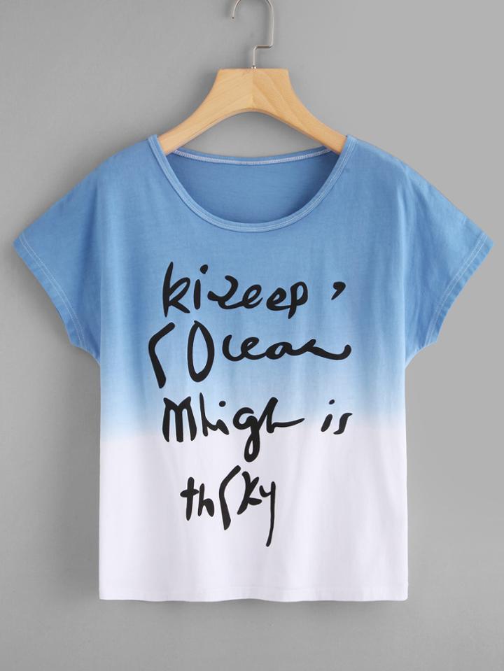 Romwe Slogan Print Gradient Tee