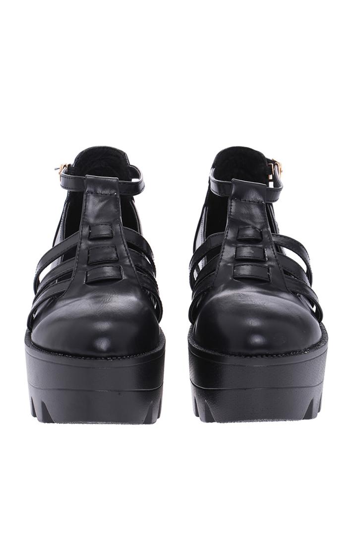 Romwe Romwe Hollow Buckled Black Shoes