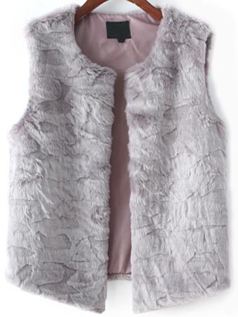 Romwe Faux Fur Grey Vest