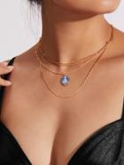 Romwe Contrast Round Pendant Layered Chain Necklace
