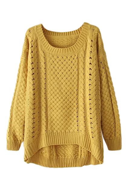 Romwe Asymmetric Hollow-out Yellow Jumper