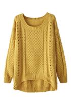 Romwe Asymmetric Hollow-out Yellow Jumper