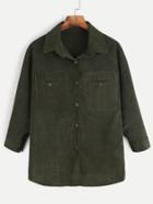 Romwe Army Green Corduroy Button Pocket Shirt