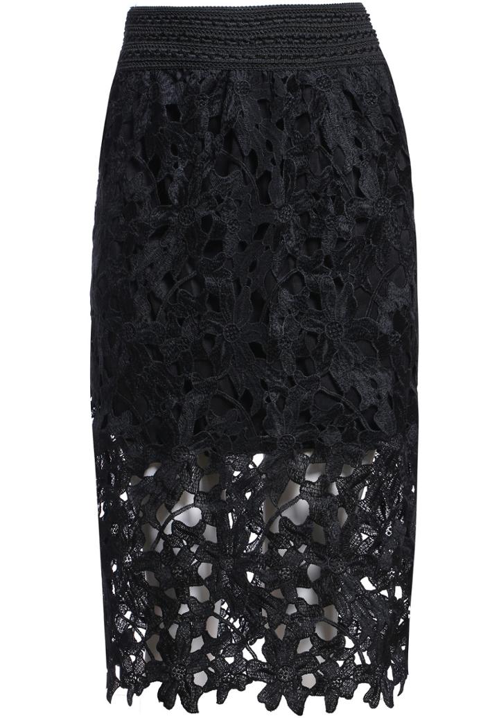Romwe Floral Crochet Hollow Lace Skirt