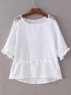 Romwe White Tie-waist Bow Hollow Splicing Blouse