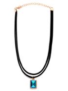 Romwe Blue Square Faux Gem Pendant Layered Choker