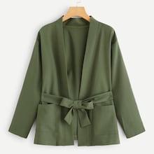 Romwe Solid Self Tie Pocket Detail Outerwear