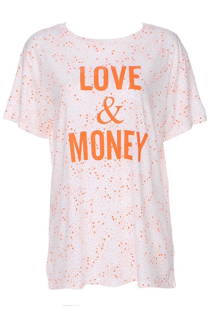 Romwe Romwe Love & Money Print Orange Short-sleeved T-shirt