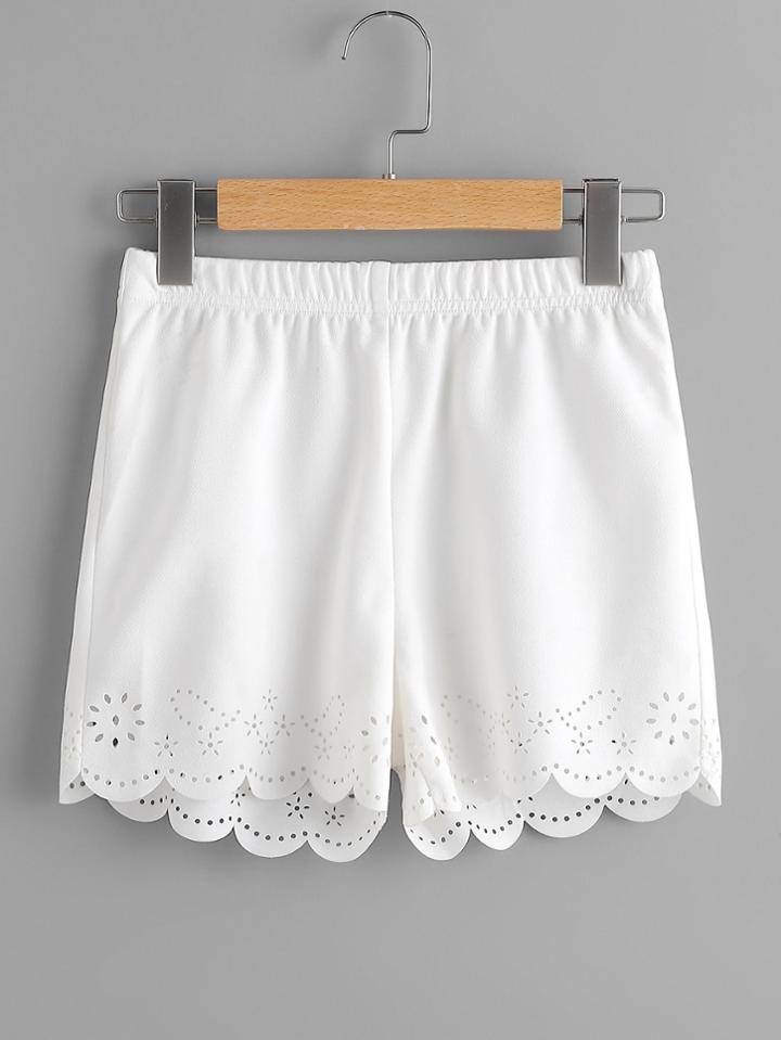 Romwe Elastic Waist Laser Cut Scallop Legging Shorts