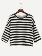 Romwe Black White Striped Dropped Shoulder Seam T-shirt