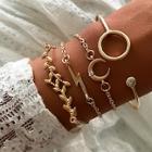Romwe Moon & Leaf Rhinestone Chain Bracelet 4pcs